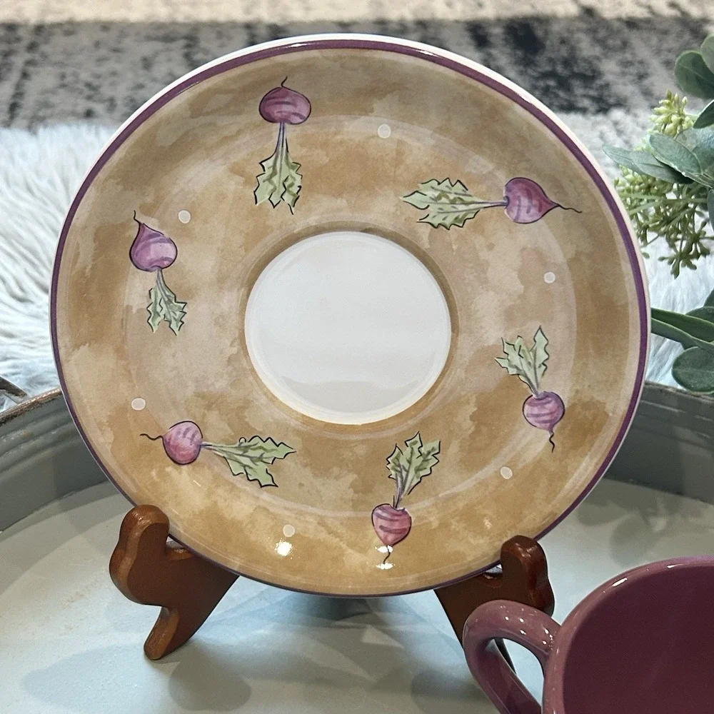 Bois D'Arc Tutti Fruitti by Essex Collection Cup & Saucer Set- Beet Design